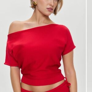 Red Off-Shoulder Knit Top
